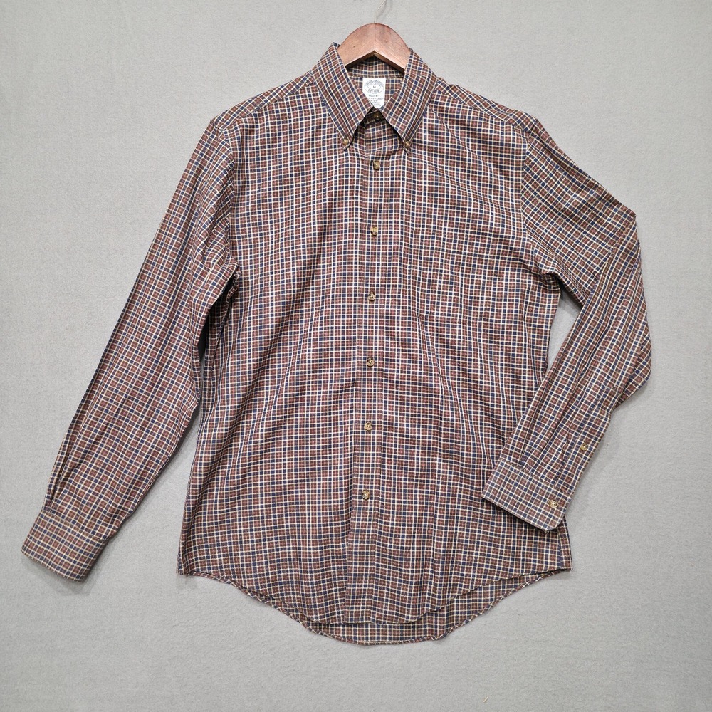 Brooks Brothers Regent Mens Brown Plaid Long Sleeve Button Up Shirt Size‎ Medium